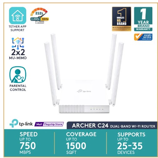 Tp-Link Archer C24 Ac750 Dual-Band Wi-Fi Router