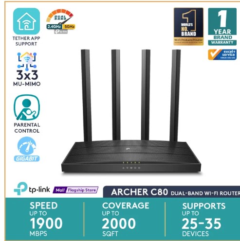 TP-Link Archer C80 AC1900 Wireless Mu-Mimo Gigabit Wi-Fi Router