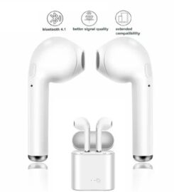 I7S Double Dual Mini Wireless 4.1 Bluetooth Earphone With Power Case – White