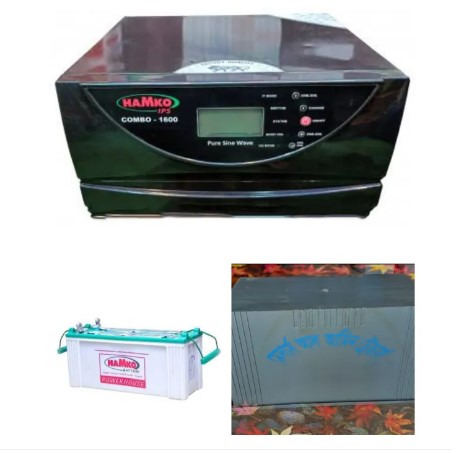 IPS WITH BATTERY PACKAGE FOR 3 FAN 4 LIGHTS Hamko Combo 600VA with Hamko HPD 130 with Plastic Battery Box / IPS UPS MACHINE Digital Display Pure Sine Wave